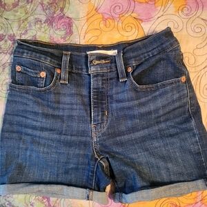 Levis Mid Length Roll-Cuff Shorts - Classic Blue. Size 24